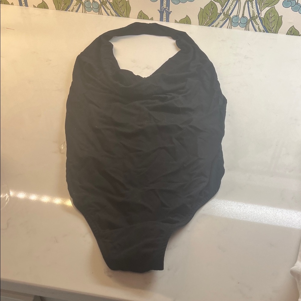 Cowl neck Black Halter Bodysuit by Nuna Le